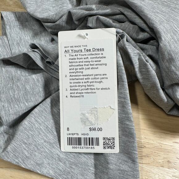 Lululemon All Yours Tee Dress Grey Women's Size 8 New With Tags Condition - Picture 6 of 8